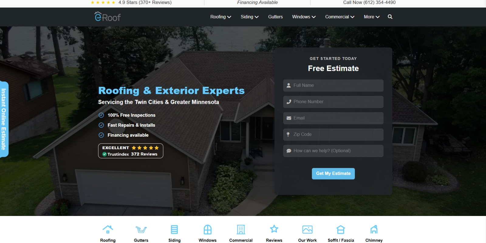eRoof Quote website after the redesign